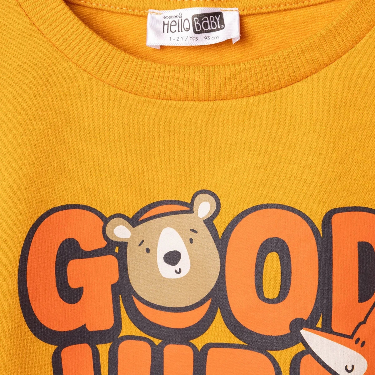 HelloBaby "Good Vibe" Slogan Brushed Loopback Baby Sweatshirt (3-6 Months to 4-5 Years) Yellow - ebebek