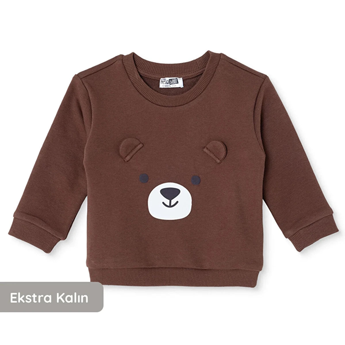 HelloBaby Bear Print Brushed Back Sweat Baby Sweatshirt (6-9 Months to 4-5 Years) Brown - ebebek