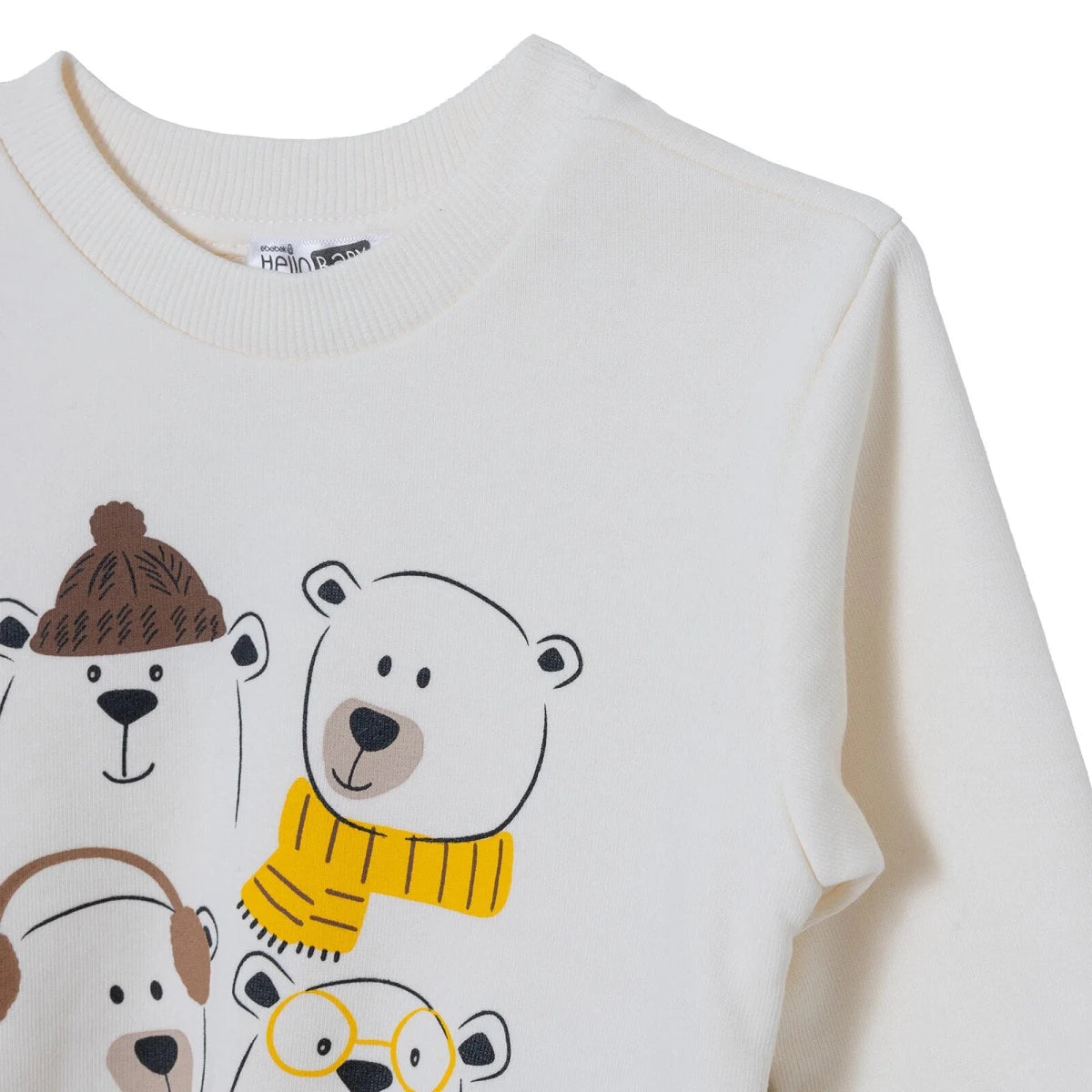 HelloBaby Bear Print Baby Sweatshirt & Joggers Set (6-9 Months to 4-5 Years) Ecru - ebebek