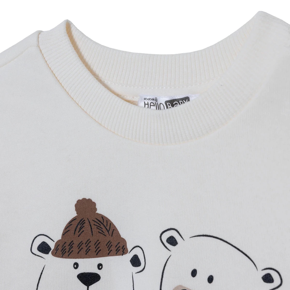 HelloBaby Bear Print Baby Sweatshirt & Joggers Set (6-9 Months to 4-5 Years) Ecru - ebebek