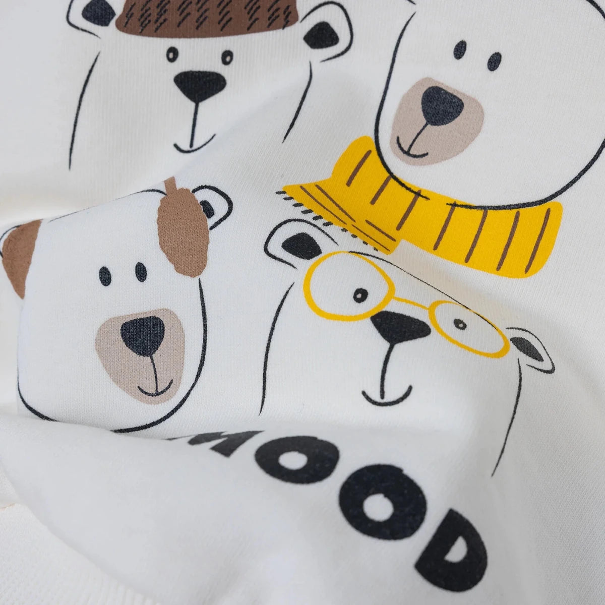 HelloBaby Bear Print Baby Sweatshirt & Joggers Set (6-9 Months to 4-5 Years) Ecru - ebebek
