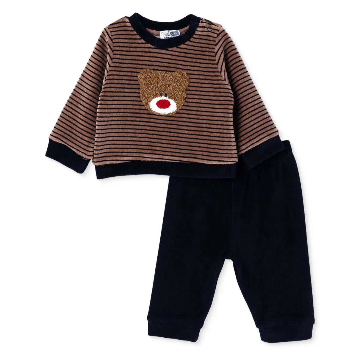 HelloBaby Velour Baby Sweatshirt & Leggings Set (1-3 Months to 12 Months) Navy Blue - ebebek