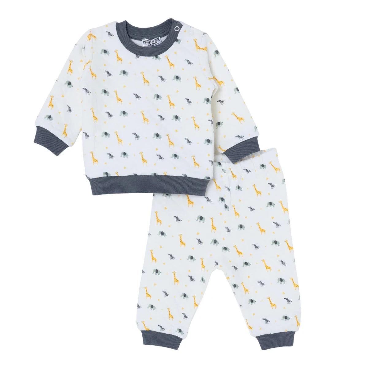 HelloBaby Animal Print Quilted Baby Sweatshirt & Leggings Set (1-3 to 12 Months) Ecru - ebebek