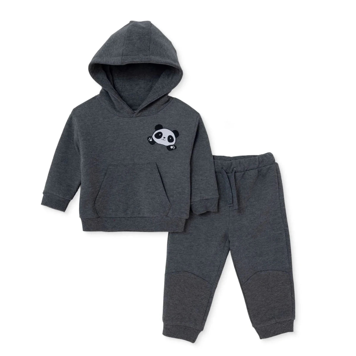 HelloBaby Bear Print Hooded Baby Sweatshirt & Joggers Set (6-9 Months to 4-5 Years) Anthracite melange - ebebek