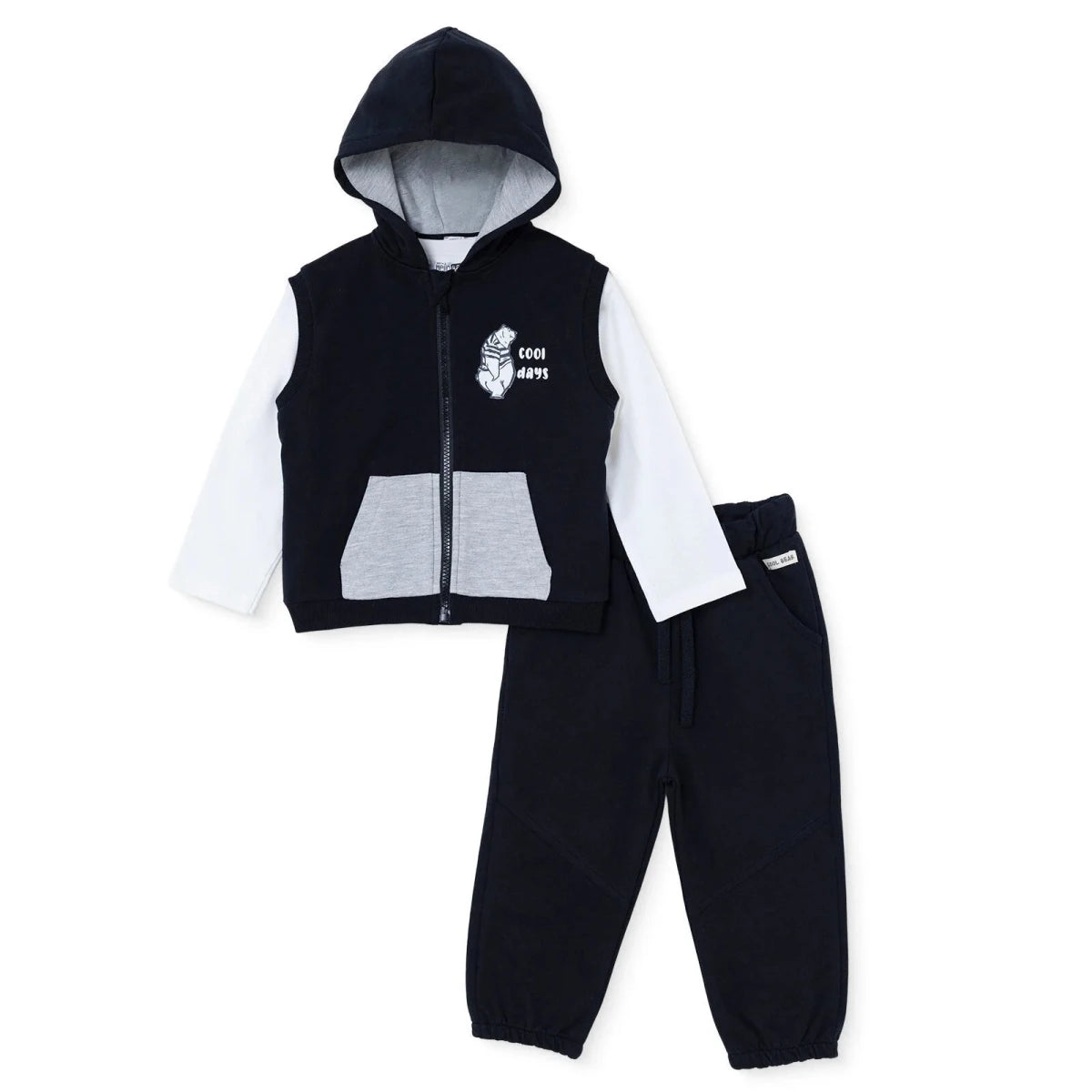 HelloBaby Bear Print Baby T-Shirt, Gilet & Joggers Set (6-9 Months to 4-5 Years) Black - ebebek
