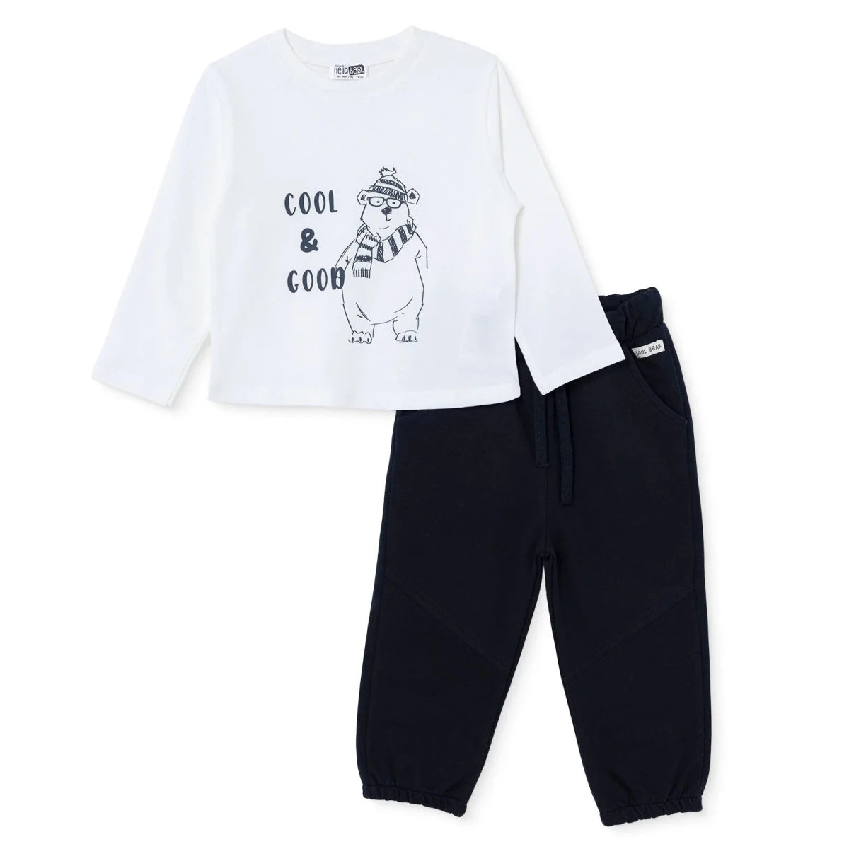 HelloBaby Bear Print Baby T-Shirt, Gilet & Joggers Set (6-9 Months to 4-5 Years) Black - ebebek