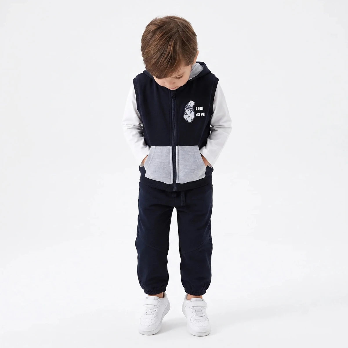 HelloBaby Bear Print Baby T-Shirt, Gilet & Joggers Set (6-9 Months to 4-5 Years) Black - ebebek