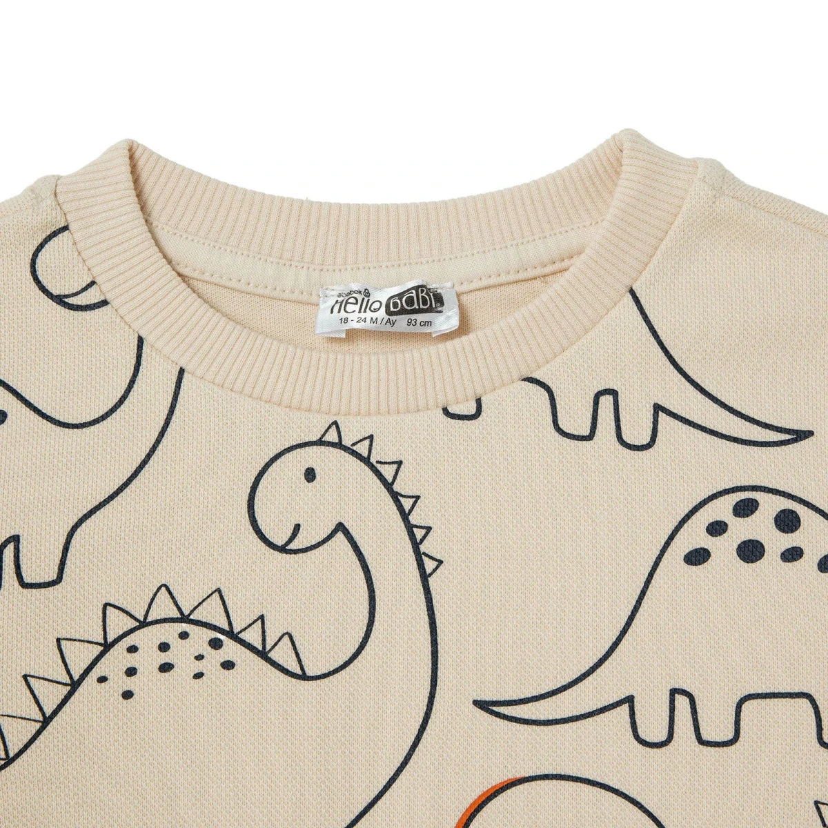 HelloBaby Dinosaur Print Jacquard Baby Sweatshirt & Joggers Set (6-9 Months to 4-5 Years) Ecru - ebebek