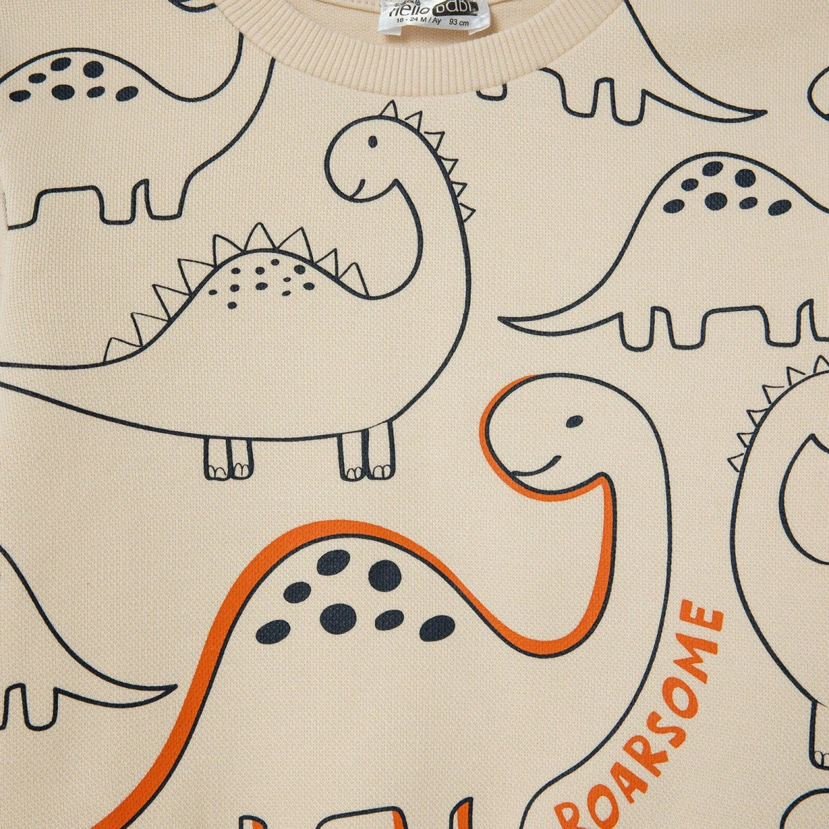 HelloBaby Dinosaur Print Jacquard Baby Sweatshirt & Joggers Set (6-9 Months to 4-5 Years) Ecru - ebebek