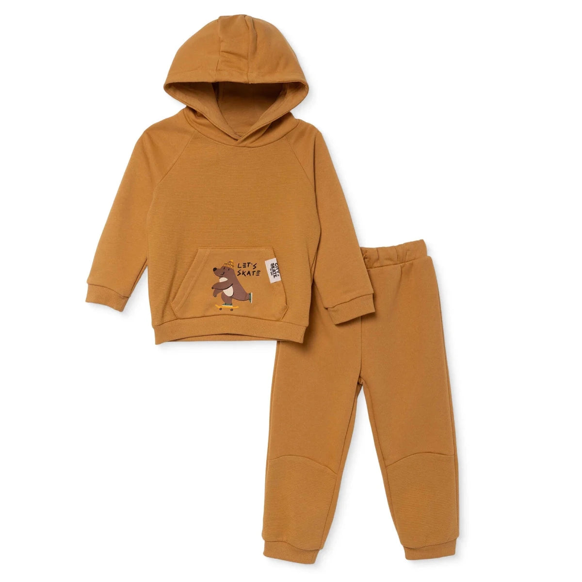 HelloBaby Bear Print Thick Hooded Baby Sweatshirt & Joggers Set (6-9 Months to 4-5 Years) Mustard - ebebek