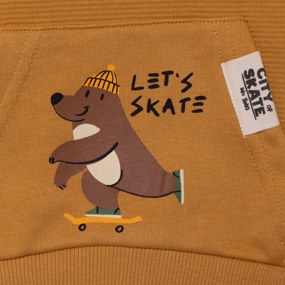HelloBaby Bear Print Thick Hooded Baby Sweatshirt & Joggers Set (6-9 Months to 4-5 Years) Mustard - ebebek