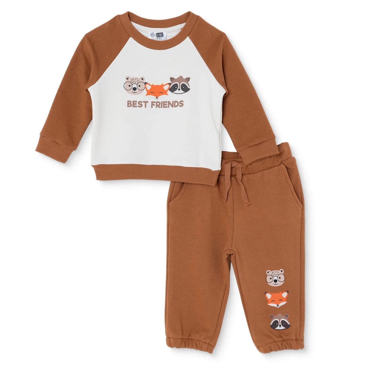 HelloBaby Animal Print Baby Sweatshirt & Joggers Set (6-9 Months to 4-5 Years) Light Brown - ebebek