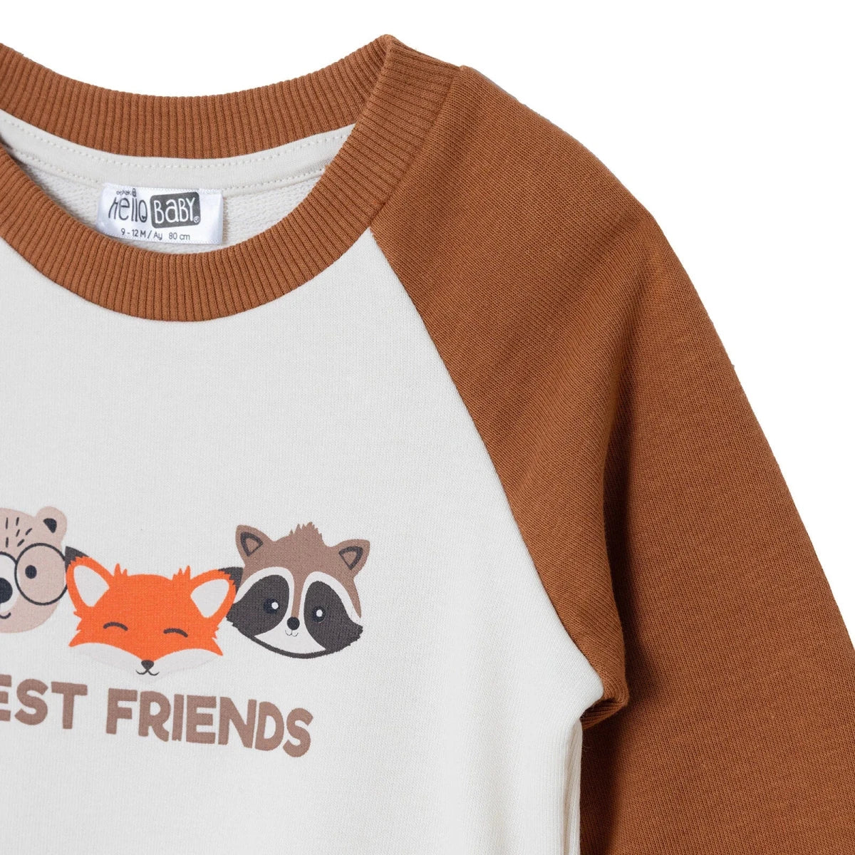 HelloBaby Animal Print Baby Sweatshirt & Joggers Set (6-9 Months to 4-5 Years) Light Brown - ebebek