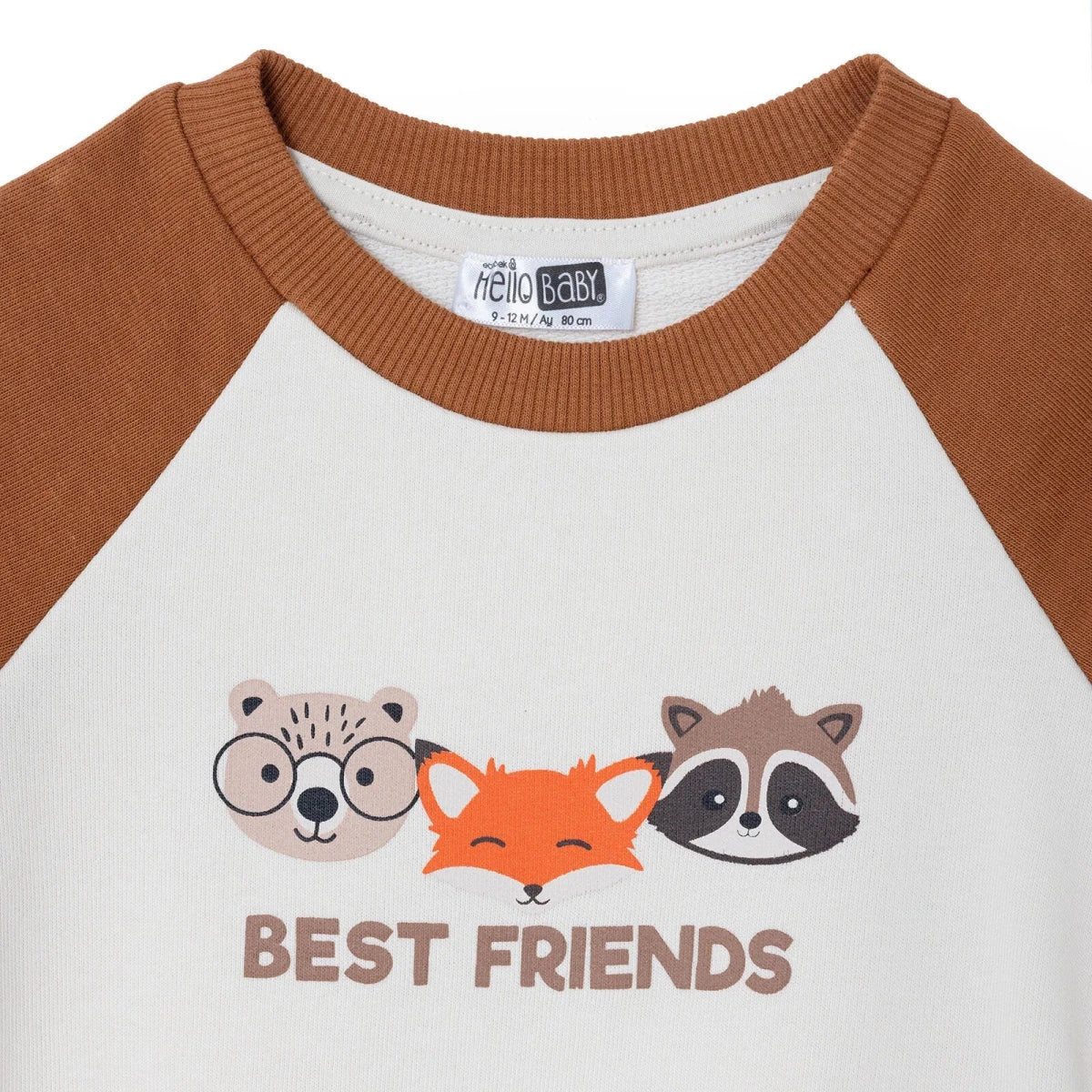 HelloBaby Animal Print Baby Sweatshirt & Joggers Set (6-9 Months to 4-5 Years) Light Brown - ebebek