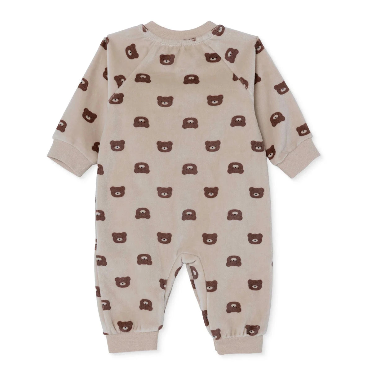 HelloBaby Bear Print Footless Velour Baby Sleepsuit (Newborn to 6-9 Months) Beige Printed - ebebek