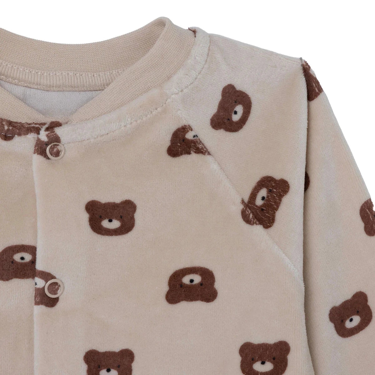 HelloBaby Bear Print Footless Velour Baby Sleepsuit (Newborn to 6-9 Months) Beige Printed - ebebek