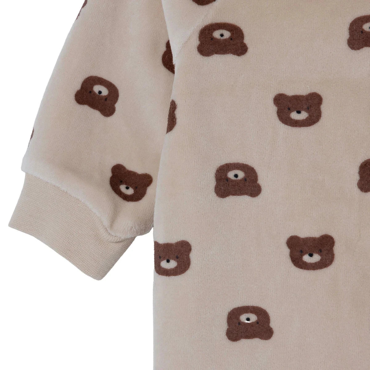 HelloBaby Bear Print Footless Velour Baby Sleepsuit (Newborn to 6-9 Months) Beige Printed - ebebek