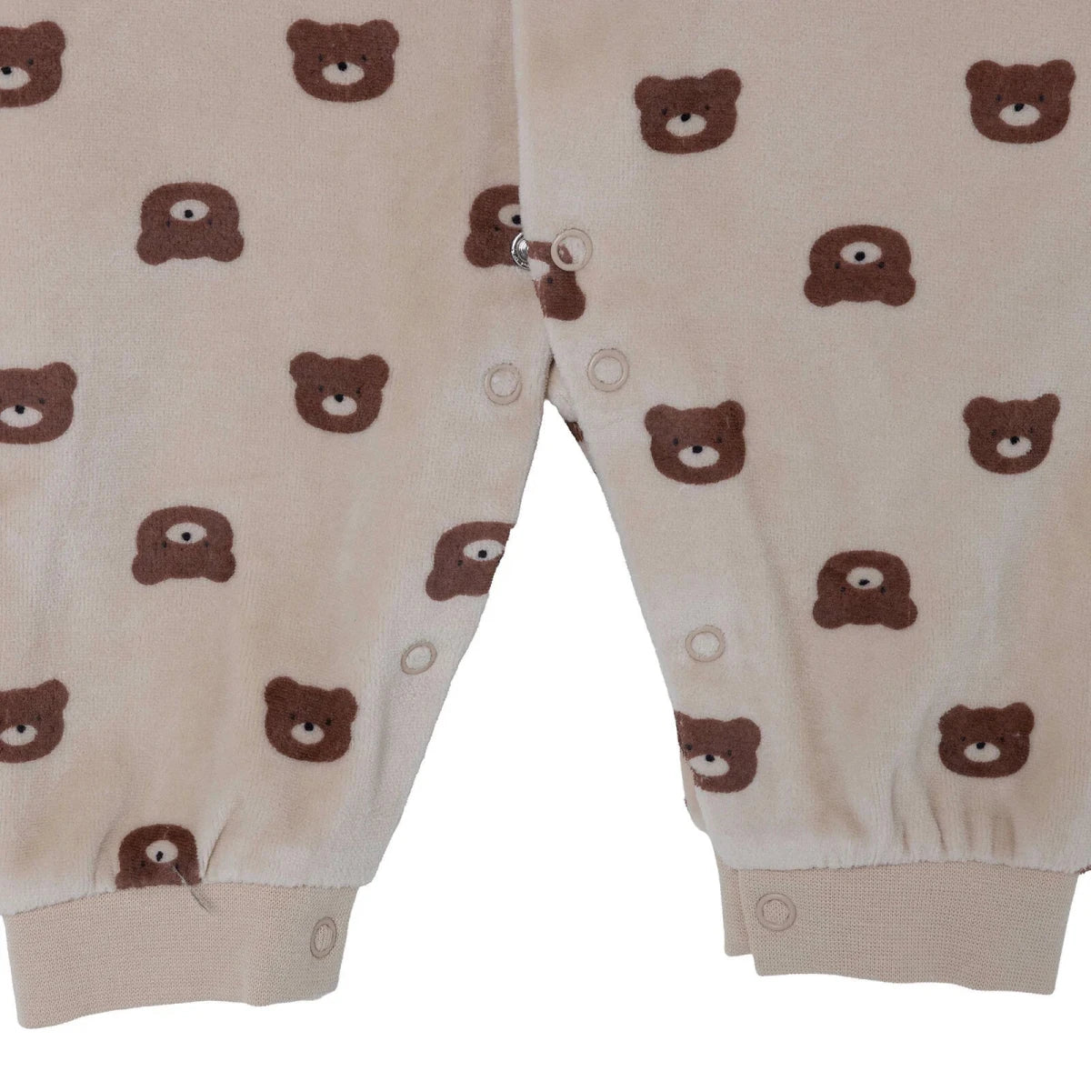 HelloBaby Bear Print Footless Velour Baby Sleepsuit (Newborn to 6-9 Months) Beige Printed - ebebek