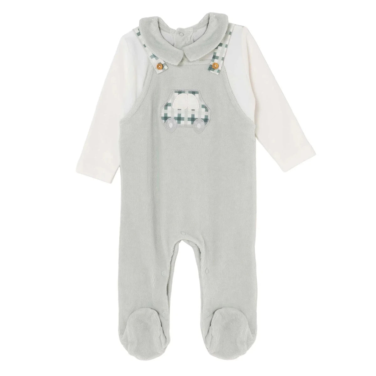 HelloBaby Car Embroidered Corduroy Footed Baby Sleepsuit (Newborn to 6-9 Months) Green - ebebek