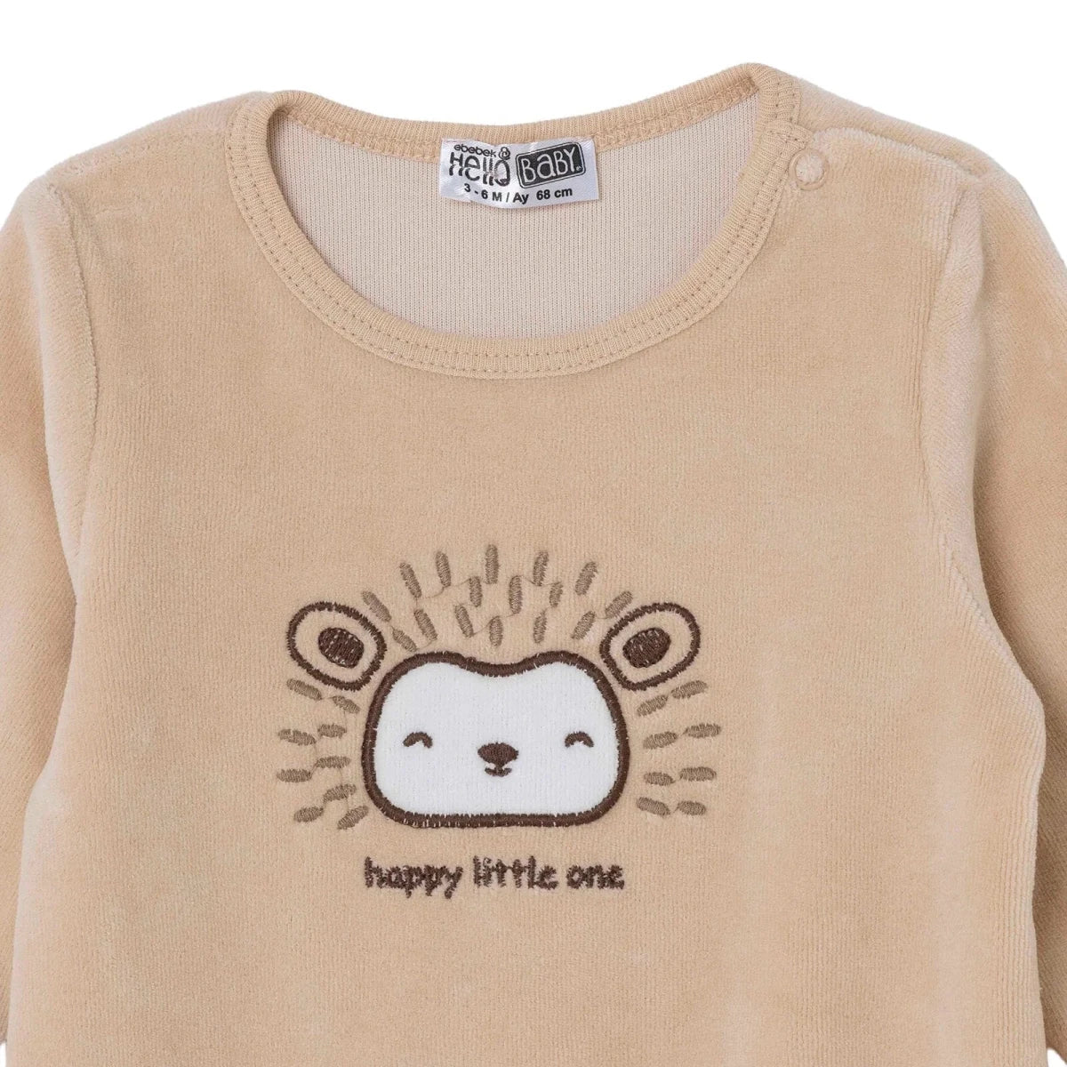 HelloBaby Animal Embroidered Footless Velour Baby Sleepsuit (Newborn to 6-9 Months) Beige - ebebek