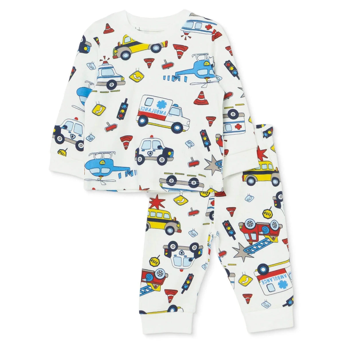 HelloBaby Vehicle Print Interlock Baby Pyjama Set (3-6 Months to 3-4 Years) Ecru - ebebek
