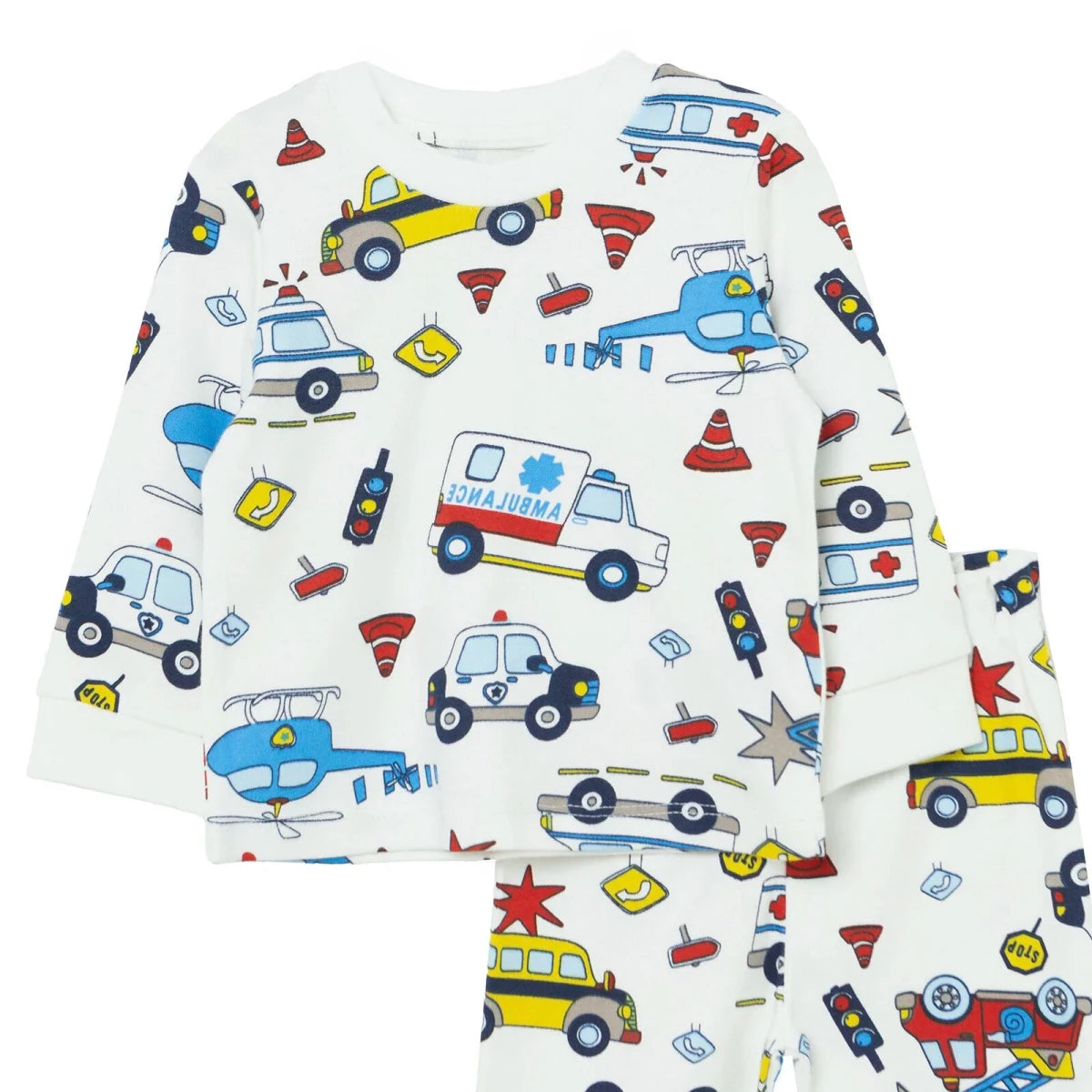 HelloBaby Vehicle Print Interlock Baby Pyjama Set (3-6 Months to 3-4 Years) Ecru - ebebek