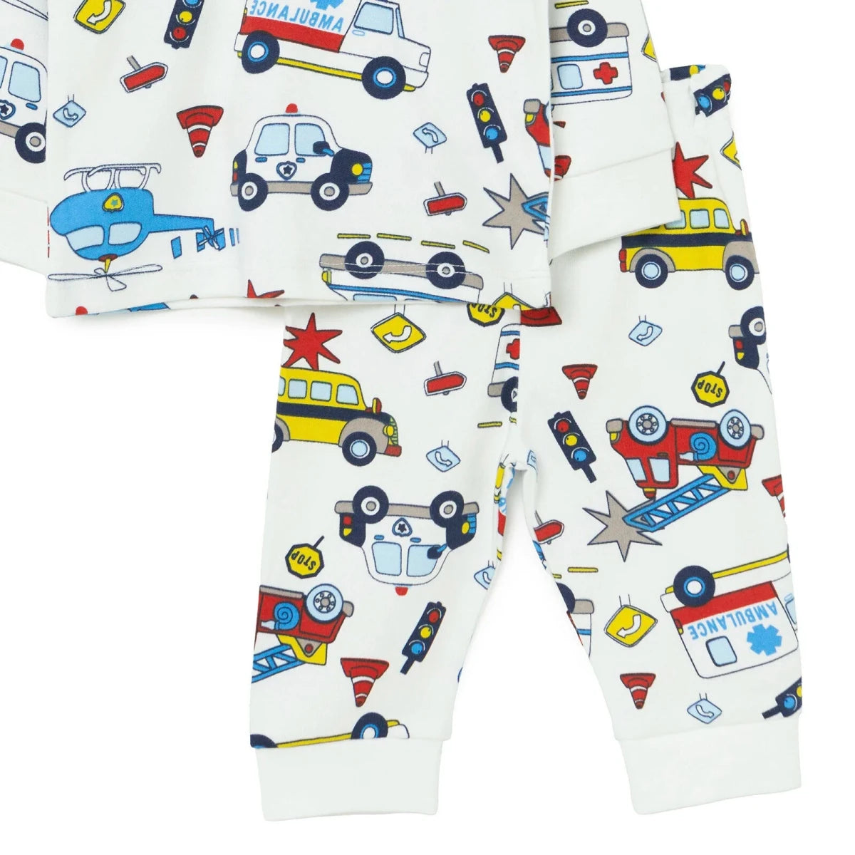 HelloBaby Vehicle Print Interlock Baby Pyjama Set (3-6 Months to 3-4 Years) Ecru - ebebek