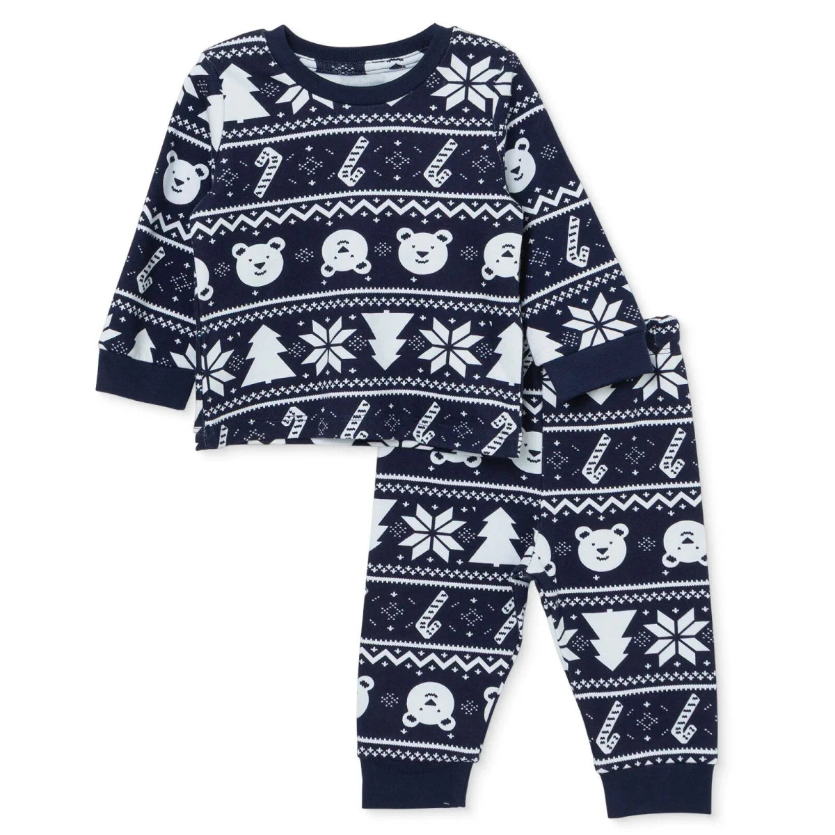 HelloBaby Festive Print Interlock Baby Pyjama Set (3-6 Months to 3-4 Years) Navy Blue - ebebek