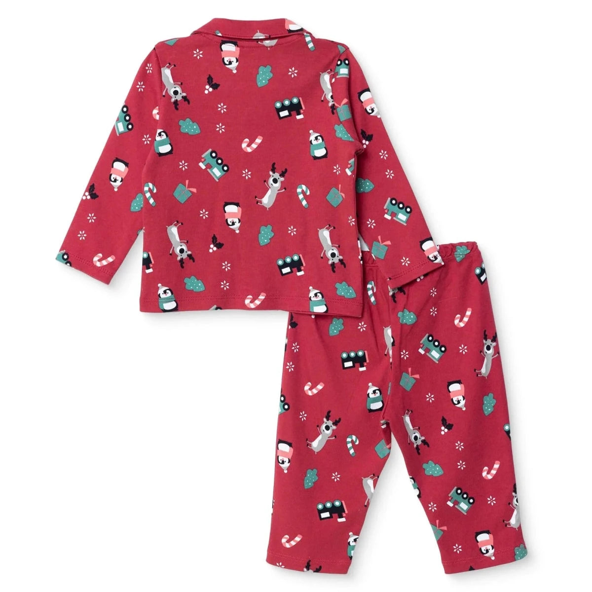 HelloBaby Festive Print Peter Pan Collar Baby Pyjama Set (3-6 Months to 3-4 Years) Red - ebebek