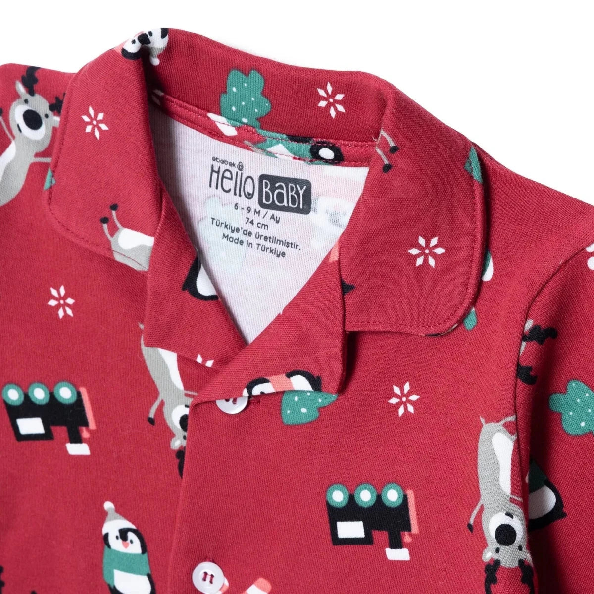 HelloBaby Festive Print Peter Pan Collar Baby Pyjama Set (3-6 Months to 3-4 Years) Red - ebebek