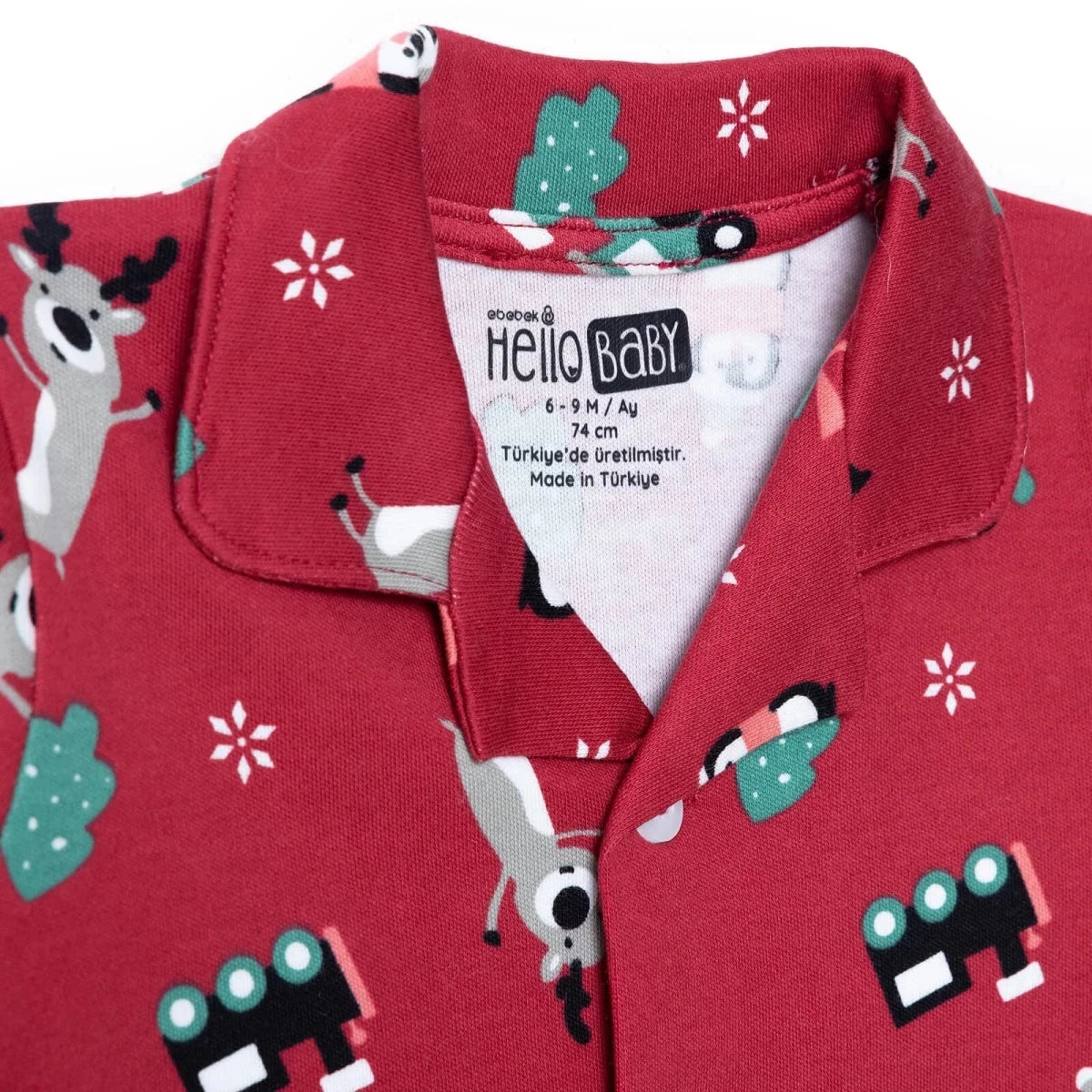 HelloBaby Festive Print Peter Pan Collar Baby Pyjama Set (3-6 Months to 3-4 Years) Red - ebebek