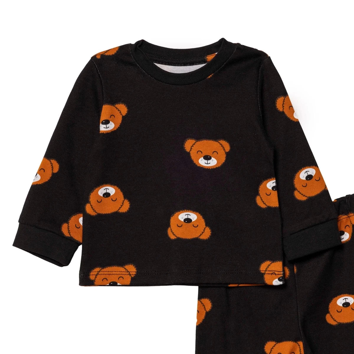 HelloBaby Ribbed Ankle Cuff Long Sleeve Baby Pyjama Set (3-6 Months to 2-3 Years) Black - ebebek