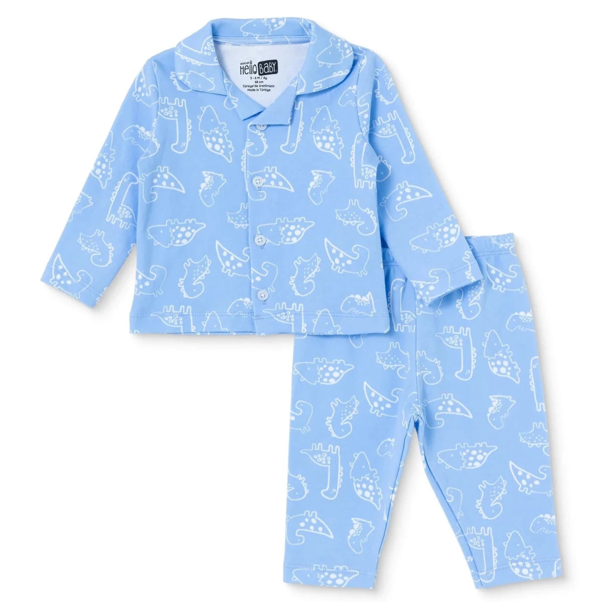 HelloBaby Animal Print Long Sleeve Baby Pyjama Set (3-6 Months to 2-3 Years) Blue - ebebek