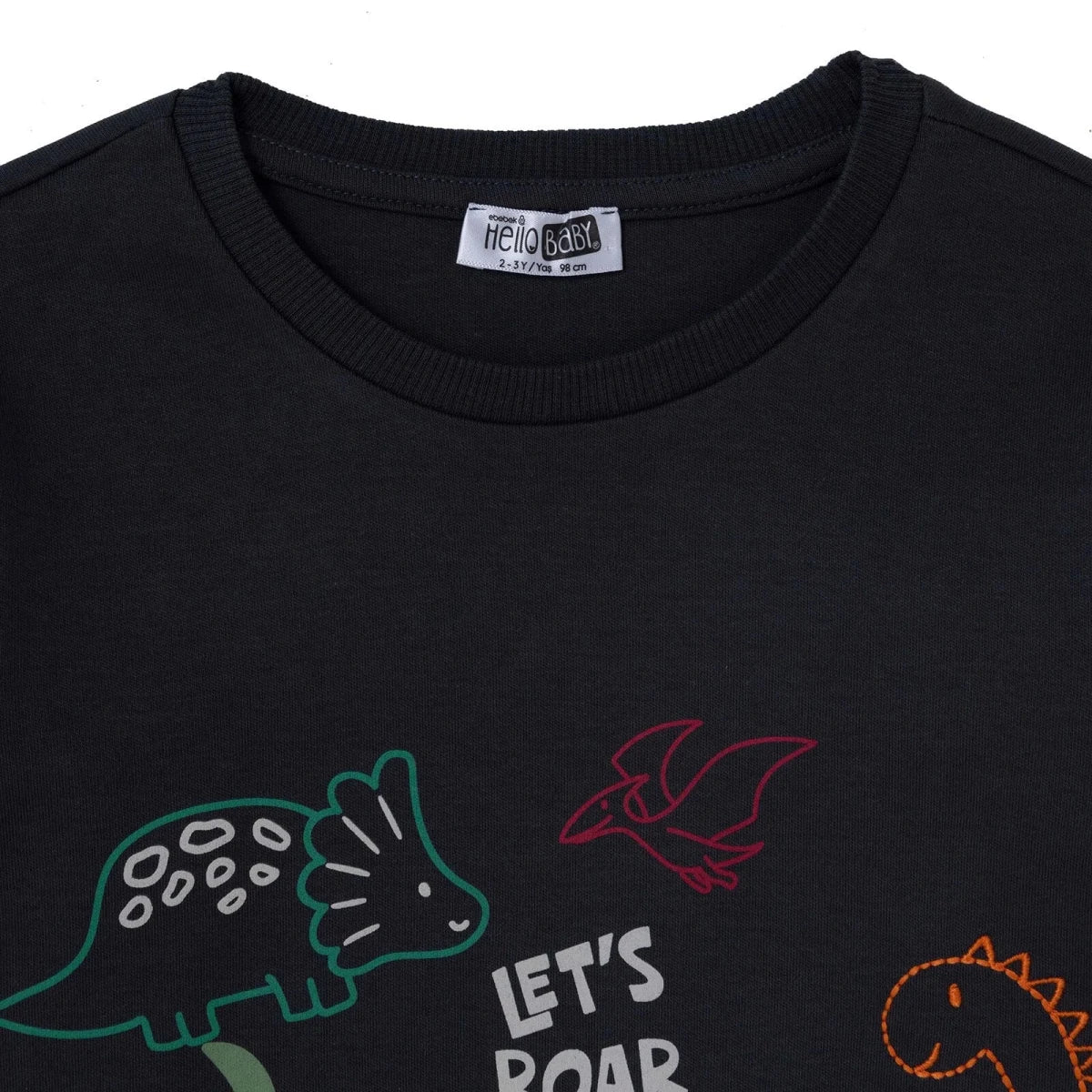 HelloBaby Dinosaur Print Long Sleeve Baby T-Shirt (3-6 Months to 2-3 Years) Black - ebebek