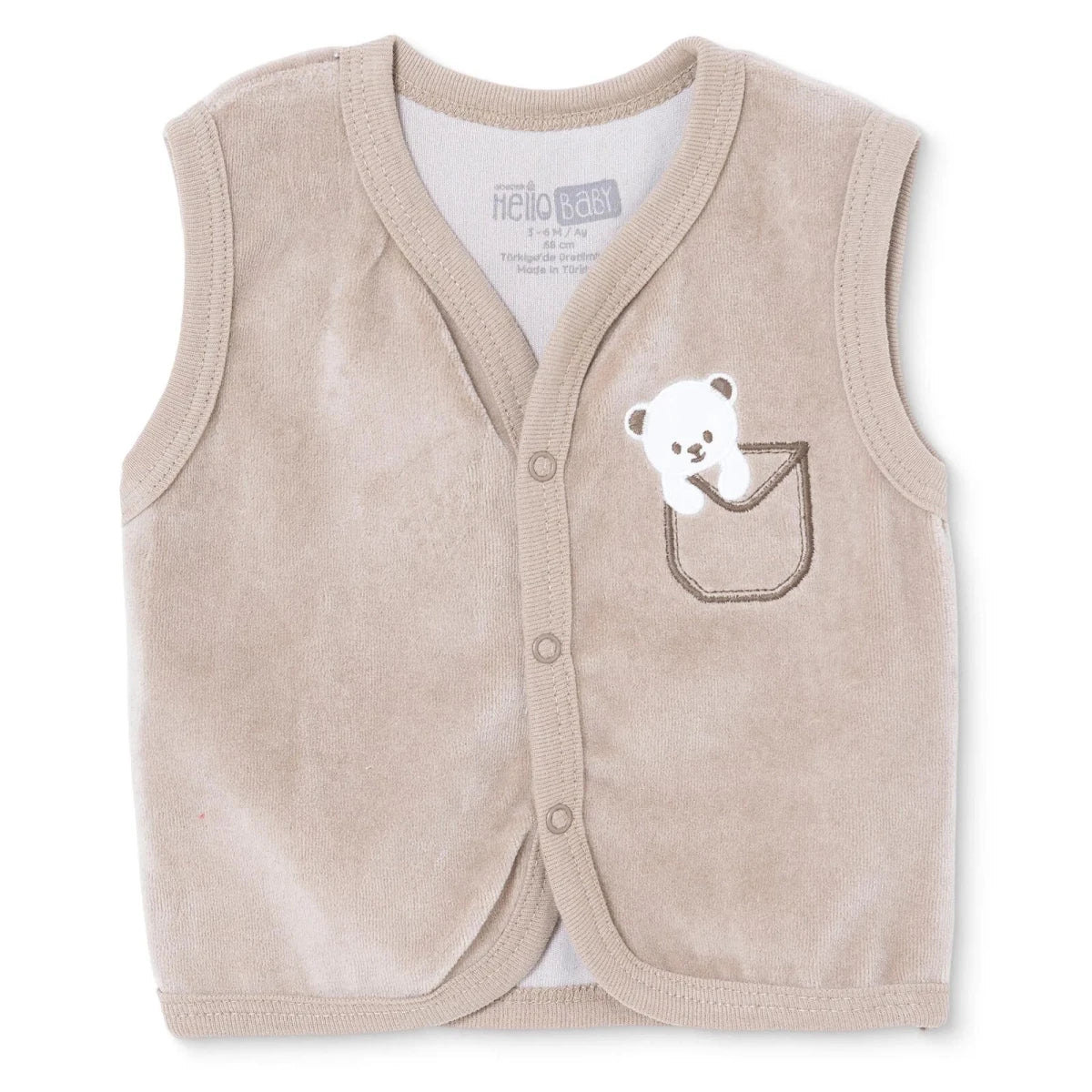 HelloBaby Animal Print Velour Baby Gilet (Newborn to 6-9 Months) Brown - ebebek