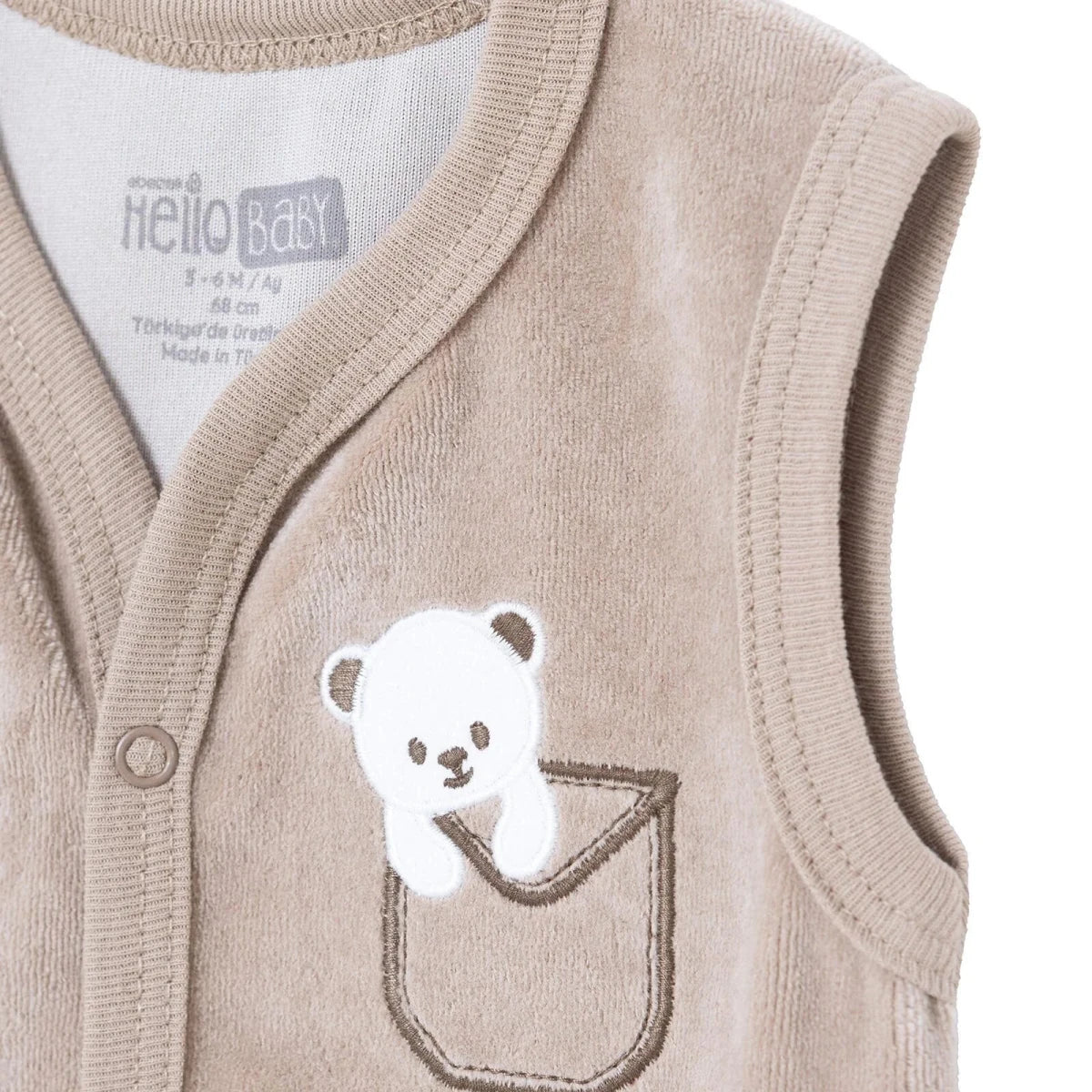 HelloBaby Animal Print Velour Baby Gilet (Newborn to 6-9 Months) Brown - ebebek