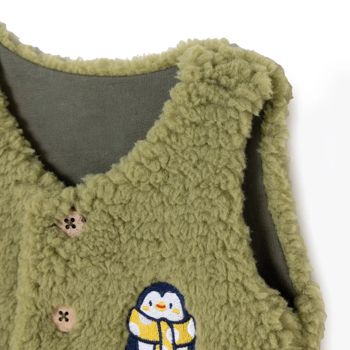 HelloBaby Penguin Print Buttoned Fleece Baby Gilet (1-3 Months to 12 Months) Green Printed - ebebek