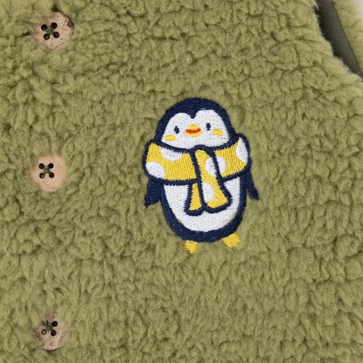 HelloBaby Penguin Print Buttoned Fleece Baby Gilet (1-3 Months to 12 Months) Green Printed - ebebek