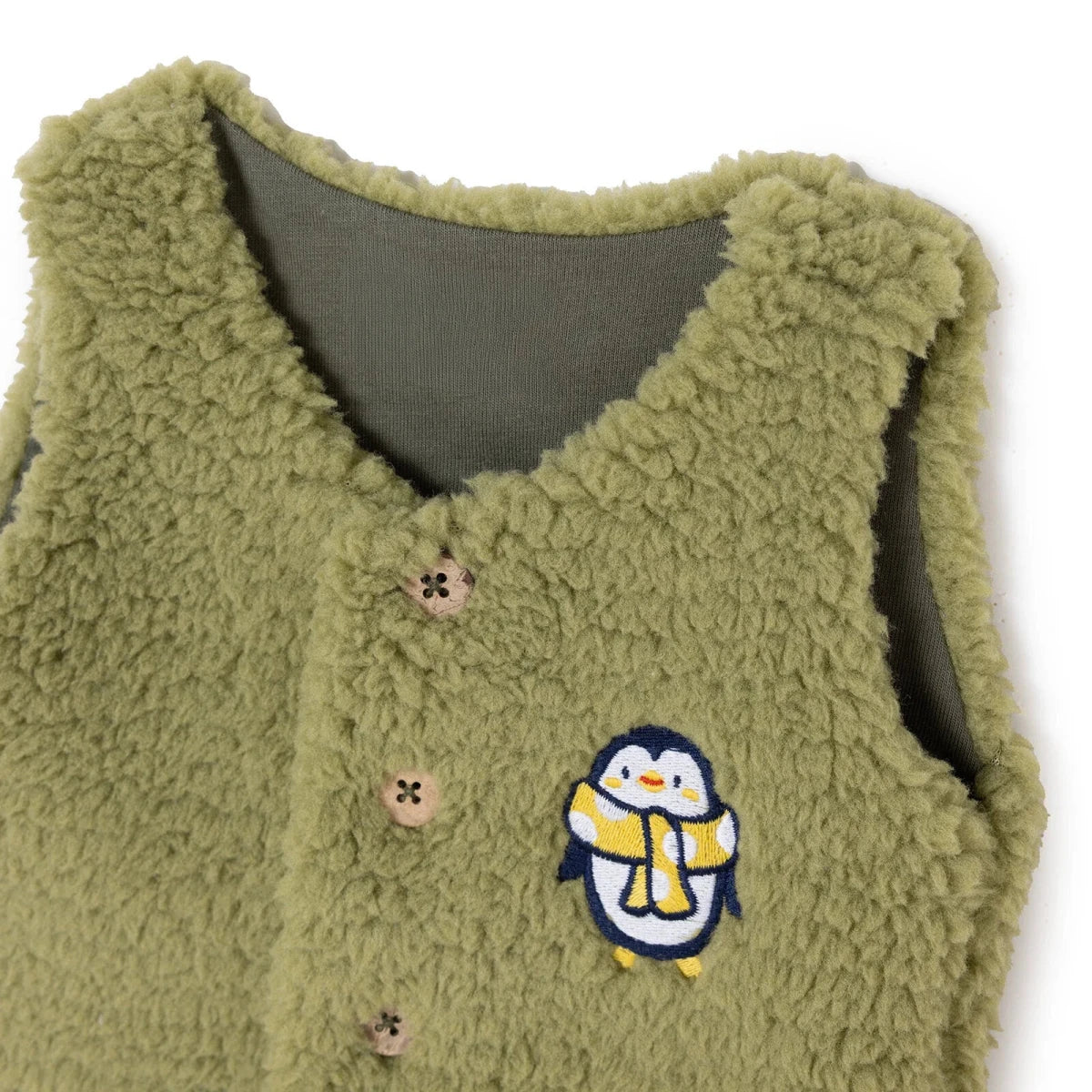HelloBaby Penguin Print Buttoned Fleece Baby Gilet (1-3 Months to 12 Months) Green Printed - ebebek