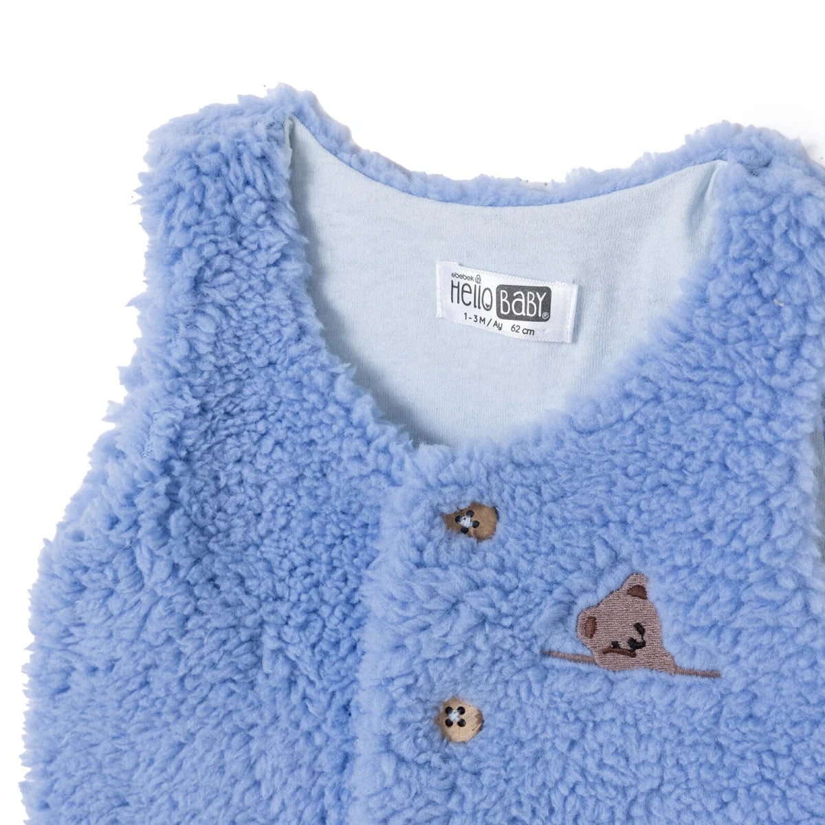 HelloBaby Penguin Print Buttoned Fleece Baby Gilet (1-3 Months to 12 Months) Light Blue - ebebek