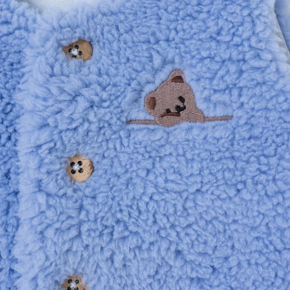 HelloBaby Penguin Print Buttoned Fleece Baby Gilet (1-3 Months to 12 Months) Light Blue - ebebek