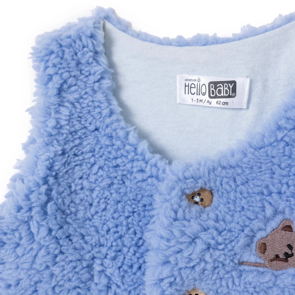 HelloBaby Penguin Print Buttoned Fleece Baby Gilet (1-3 Months to 12 Months) Light Blue - ebebek