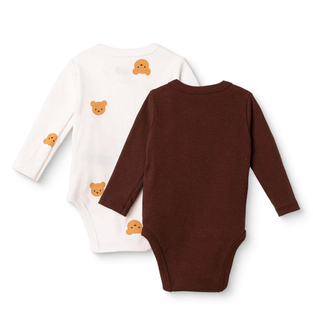 HelloBaby 2 Pack Animal Print Long Sleeve Ribbed Baby Bodysuits (Newborn to 6-9 Months) Ecru - ebebek