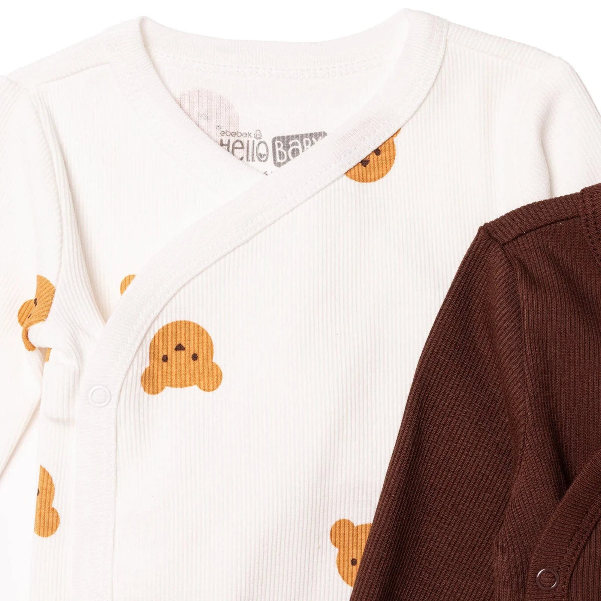 HelloBaby 2 Pack Animal Print Long Sleeve Ribbed Baby Bodysuits (Newborn to 6-9 Months) Ecru - ebebek
