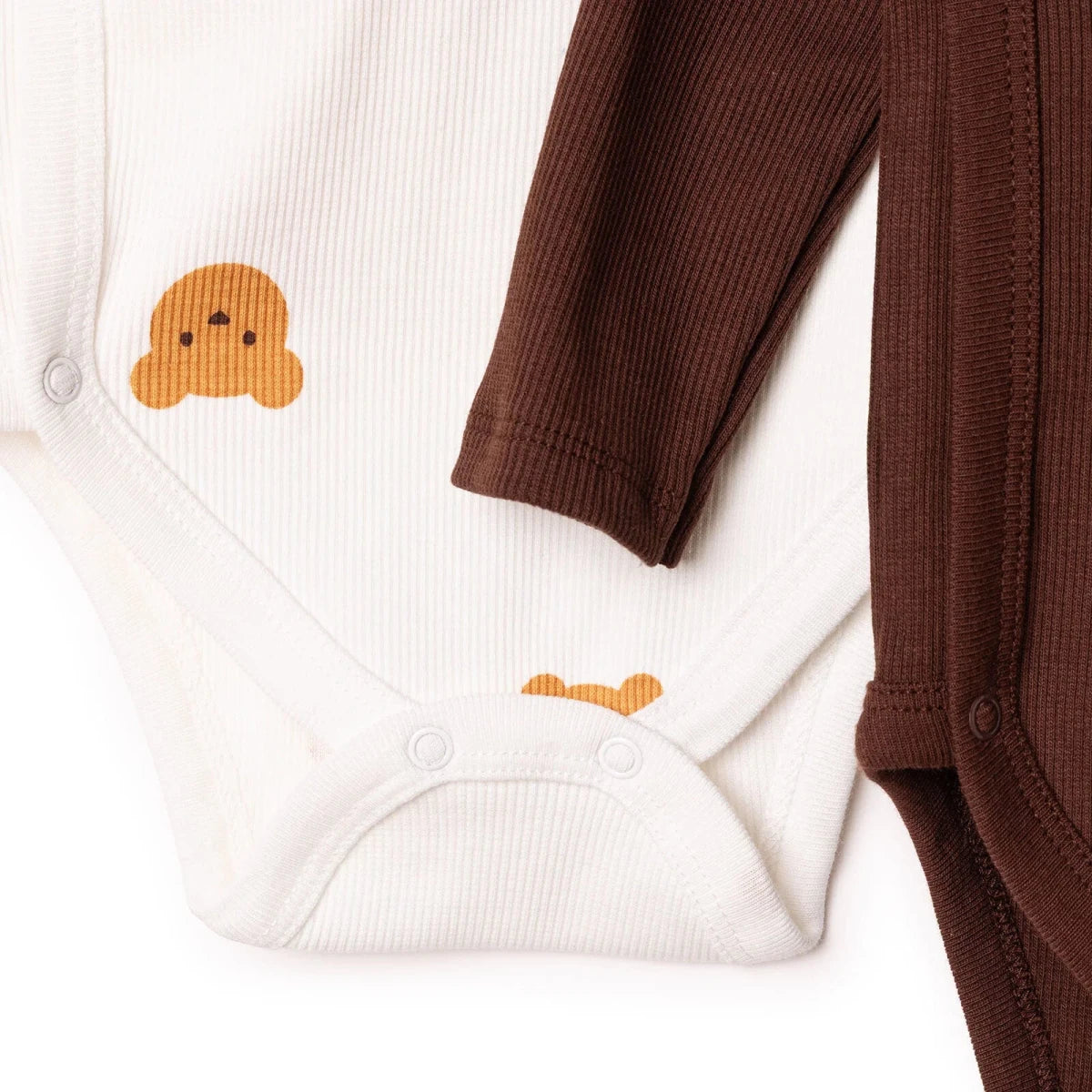 HelloBaby 2 Pack Animal Print Long Sleeve Ribbed Baby Bodysuits (Newborn to 6-9 Months) Ecru - ebebek