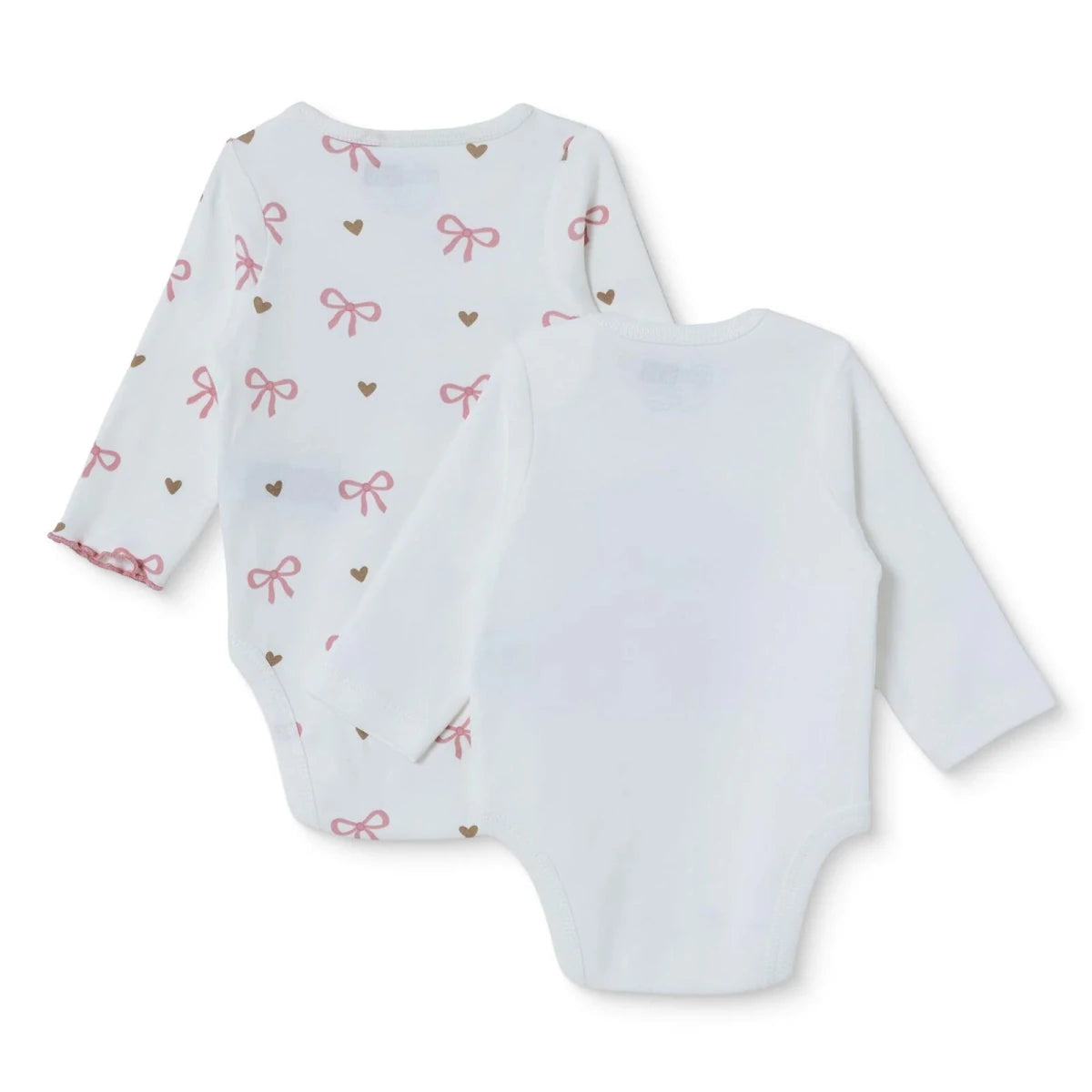 HelloBaby 2 Pack Heart Print Long Sleeve Baby Bodysuits (1-3 Months to 2-3 Years) Ecru - ebebek