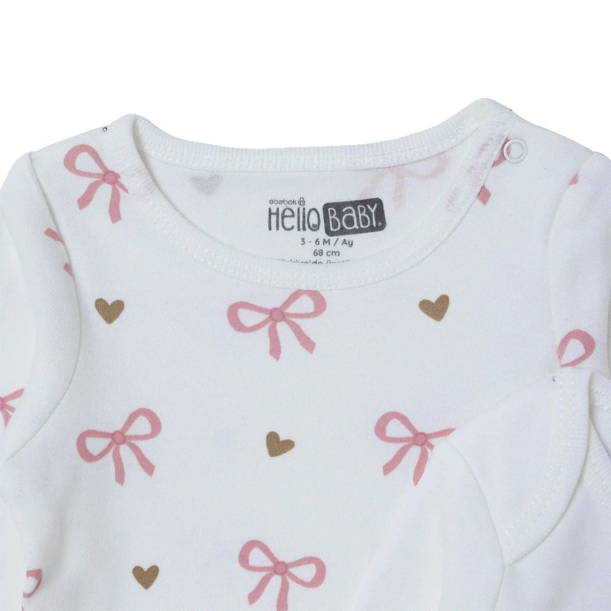HelloBaby 2 Pack Heart Print Long Sleeve Baby Bodysuits (1-3 Months to 2-3 Years) Ecru - ebebek