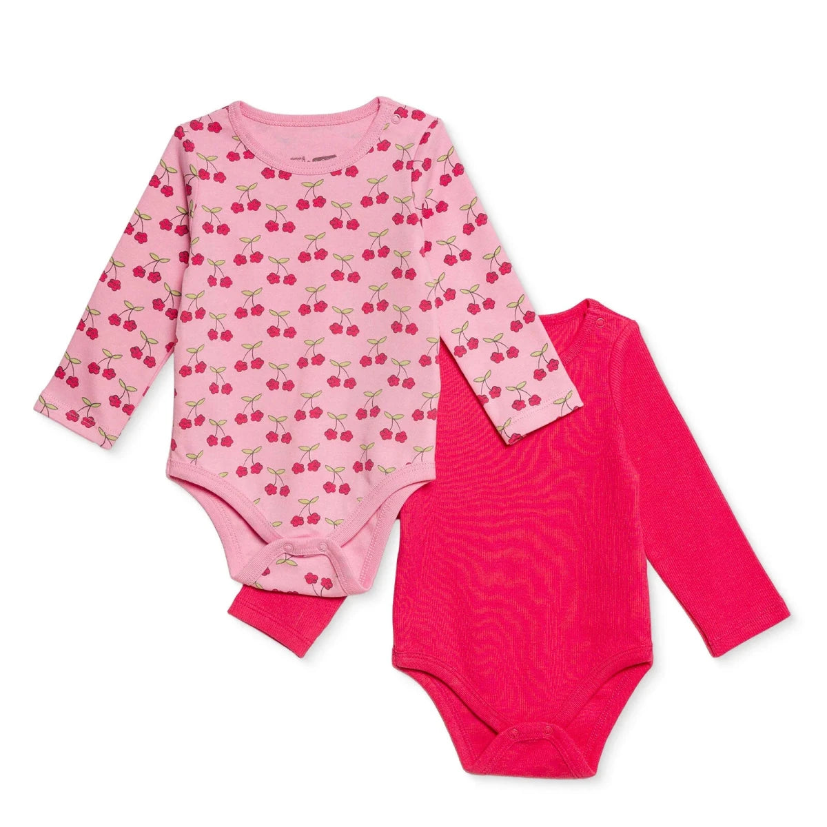 HelloBaby 2 Pack Cherry Print Long Sleeve Baby Bodysuits (1-3 Months to 2-3 Years) Pink - ebebek