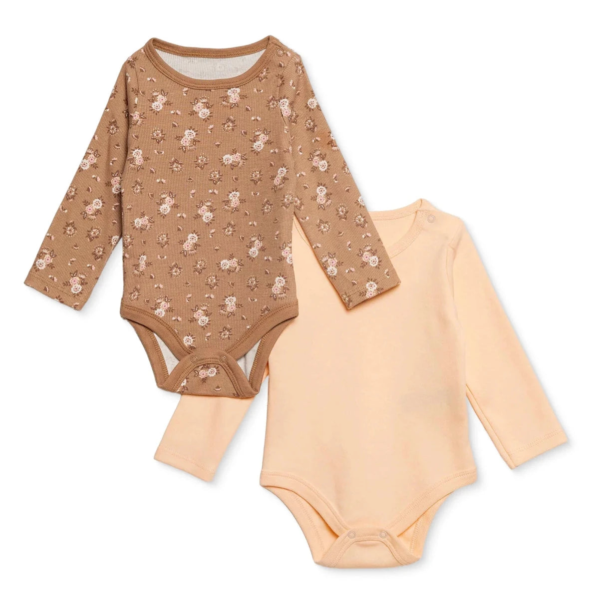 HelloBaby 2 Pack Floral Print Long Sleeve Baby Bodysuits (1-3 Months to 2-3 Years) Salmon - ebebek