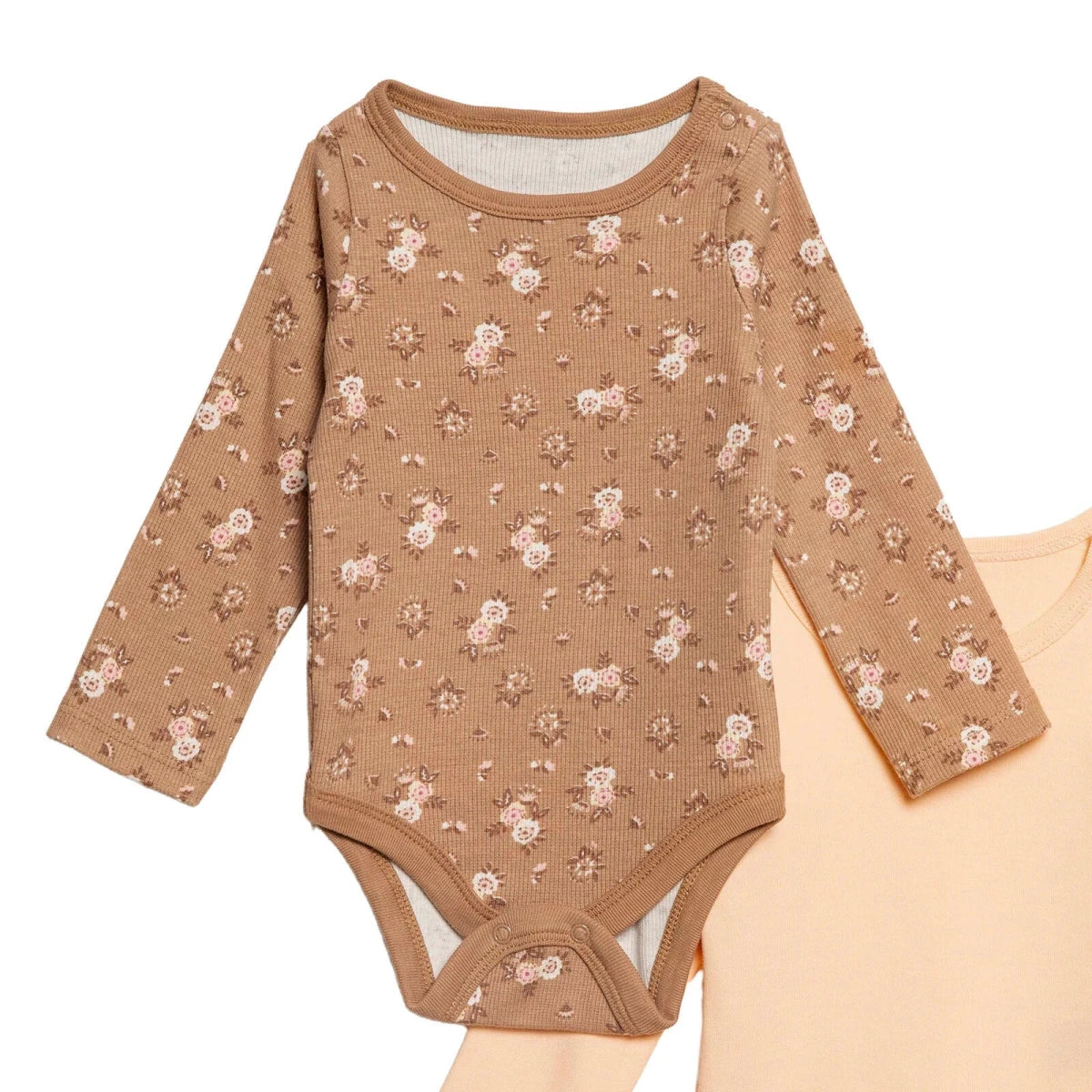 HelloBaby 2 Pack Floral Print Long Sleeve Baby Bodysuits (1-3 Months to 2-3 Years) Salmon - ebebek